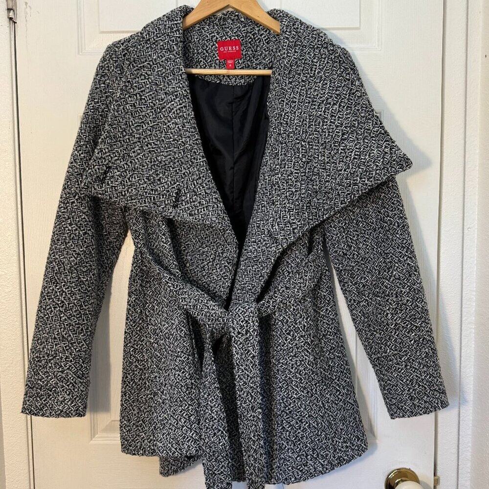 Guess Houndstooth Belted Button Coat M